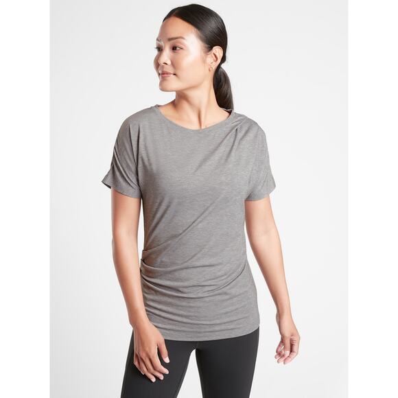 Athleta Essence Pleated Tee Black Short Sleeve Tech Jersey Knit Womens Medium - Picture 7 of 7